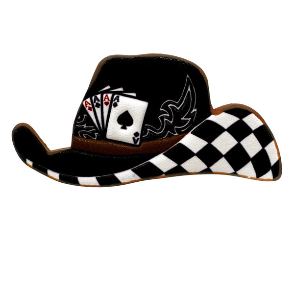 Tooled Leather Western Cowboy Hat Poker Aces Brooch