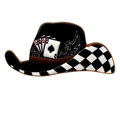Tooled Leather Western Cowboy Hat Poker Aces Brooch