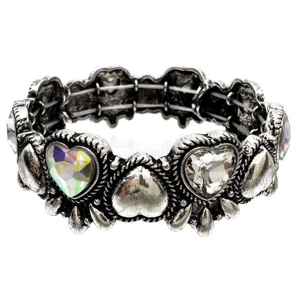 Crystal Turquoise Navajo Heart Silver Stretch Bracelet