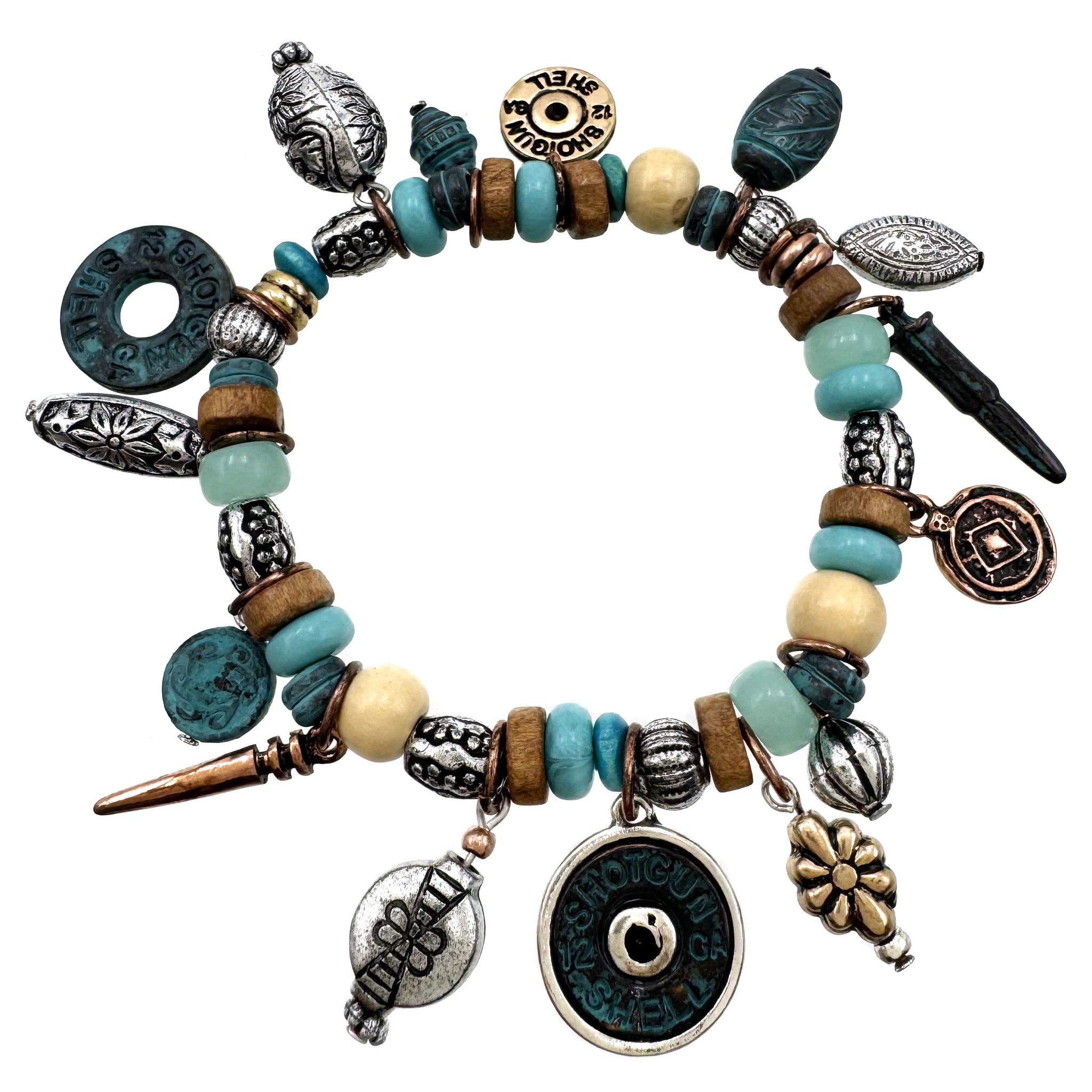 Shotgun Bullet Shell Multi Charms Southwestern Stretch Bracelet