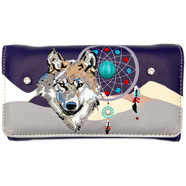 Wolf Tribal Dream Catcher Crossbody Wristlet Wallet