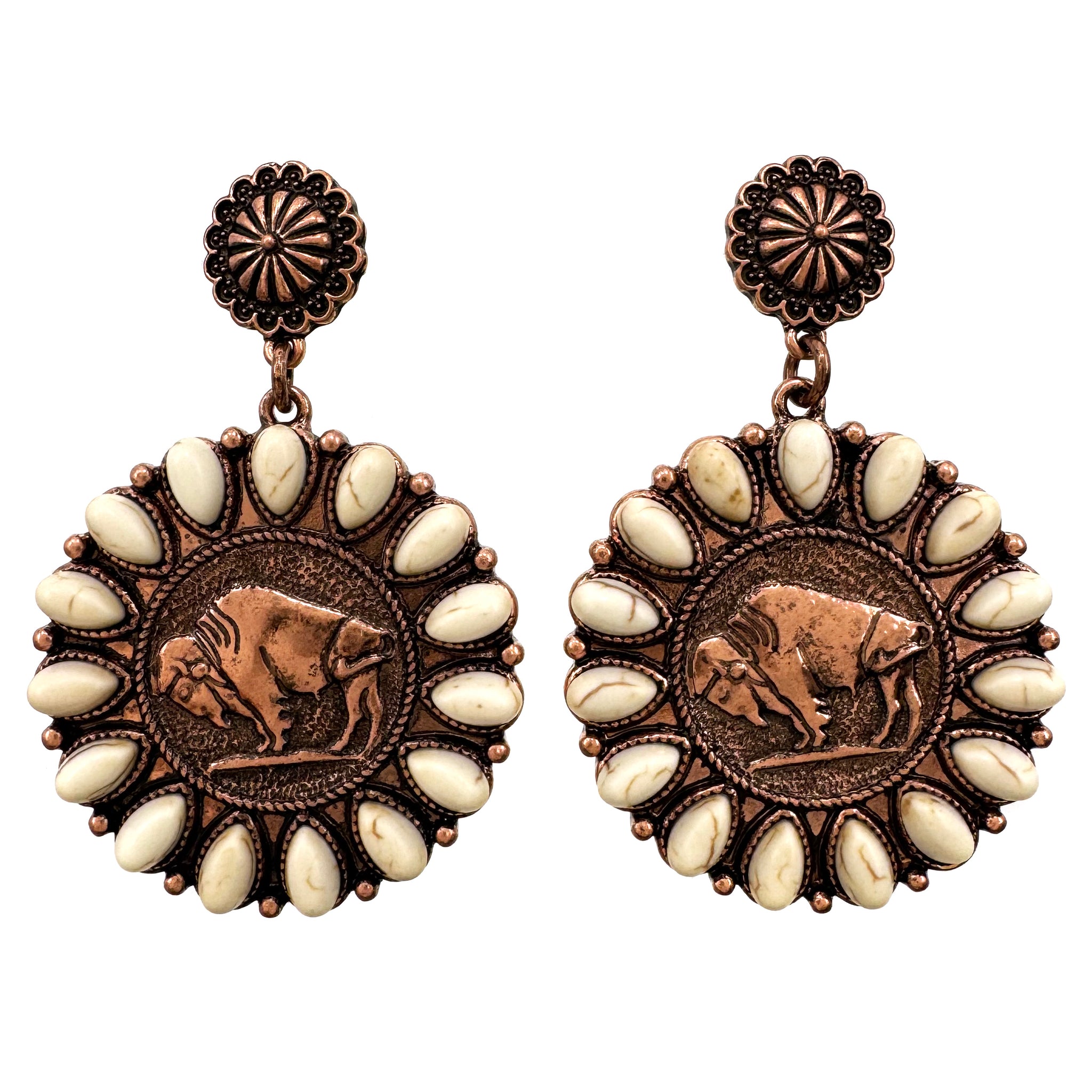 Buffalo Coin Turquoise Stud Earrings