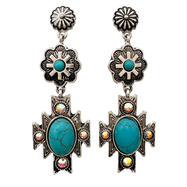 Ganado Concho Turquoise Rhinestone Earrings