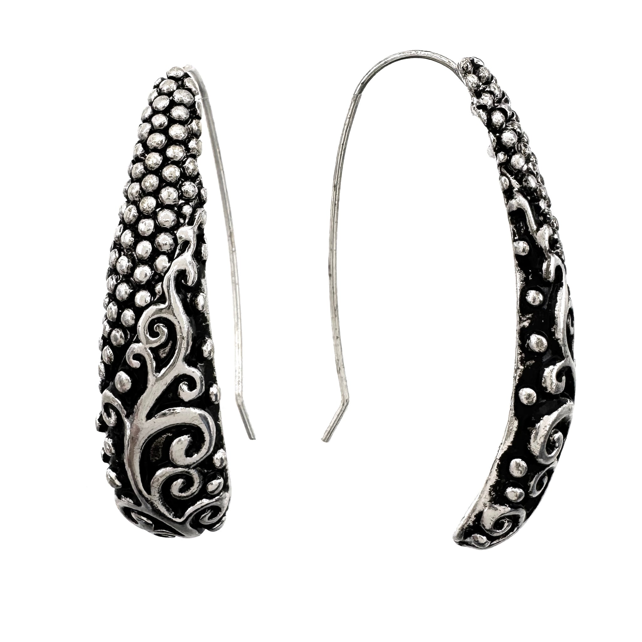 Western Silver Long Hook Earrings