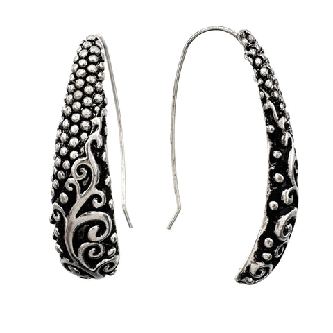 Western Silver Long Hook Earrings
