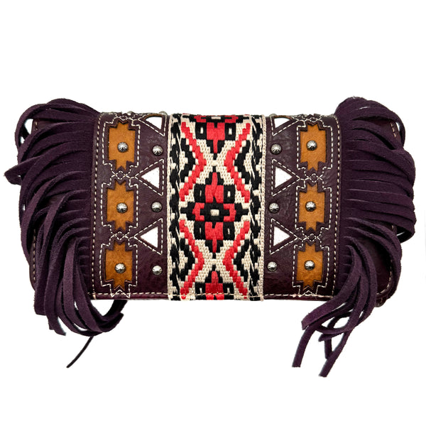 Aztec Tribal Print Fringe Crossbody Western Wallet