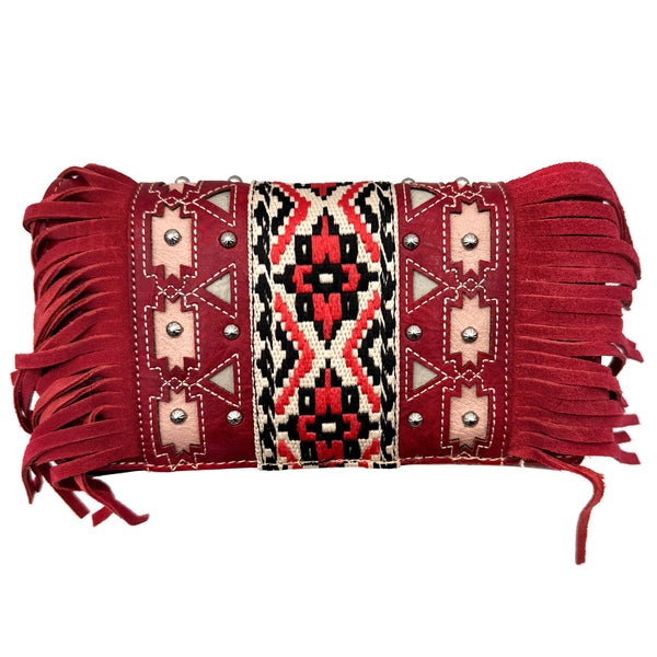 Aztec Tribal Print Fringe Crossbody Western Wallet