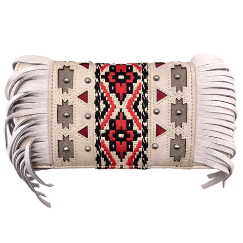 Aztec Tribal Print Fringe Crossbody Western Wallet