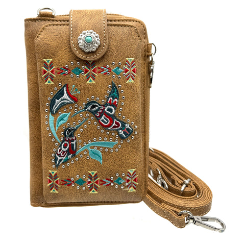 Native Embroidered Hummingbird Crossbody Western Phone Wallet
