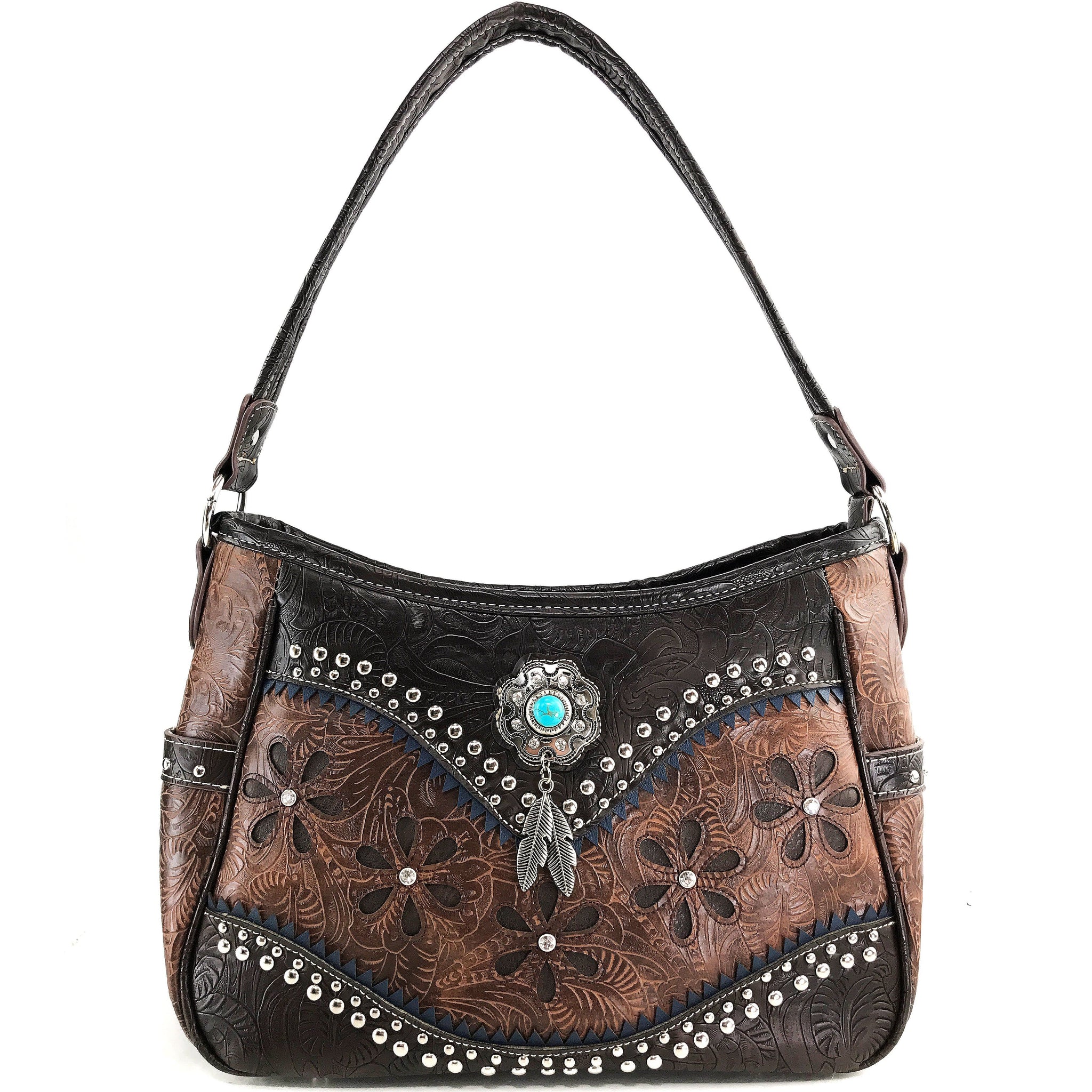 Bessie Turquoise Concho Feather Western Handbag Hobo Bag