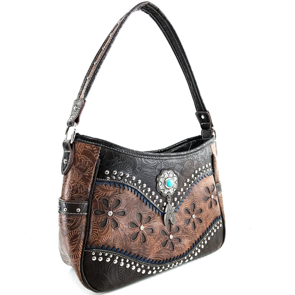 Bessie Turquoise Concho Feather Western Handbag Hobo Bag