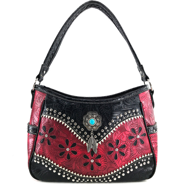 Bessie Turquoise Concho Feather Western Handbag Hobo Bag