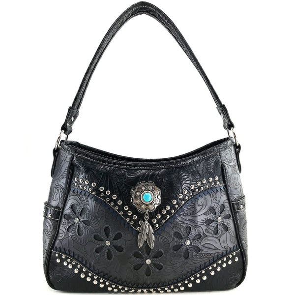 Bessie Turquoise Concho Feather Western Handbag Hobo Bag