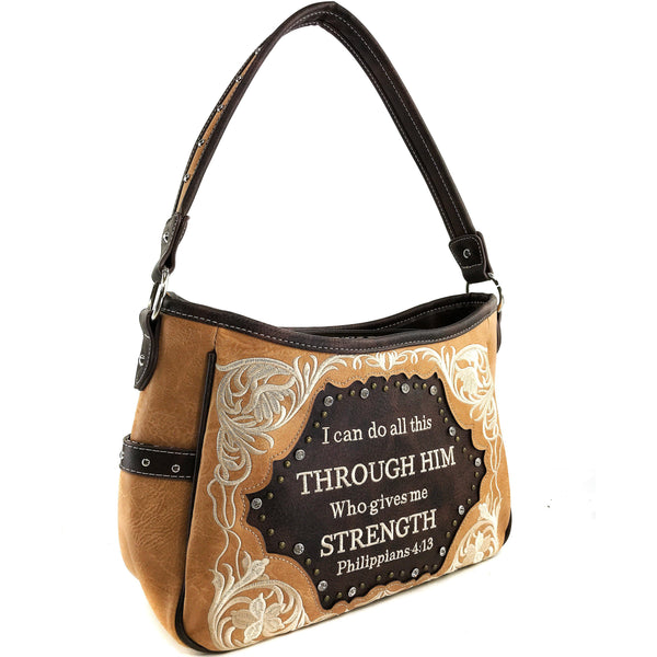 Bible Verse Philippians 4:13 Embroidery Handbag Hobo Bag