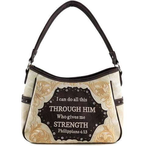 Bible Verse Philippians 4:13 Embroidery Handbag Hobo Bag