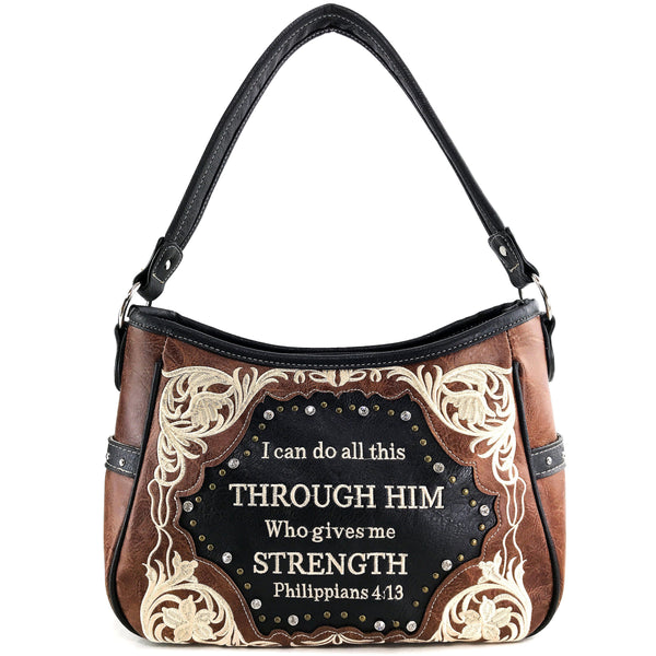 Bible Verse Philippians 4:13 Embroidery Handbag Hobo Bag