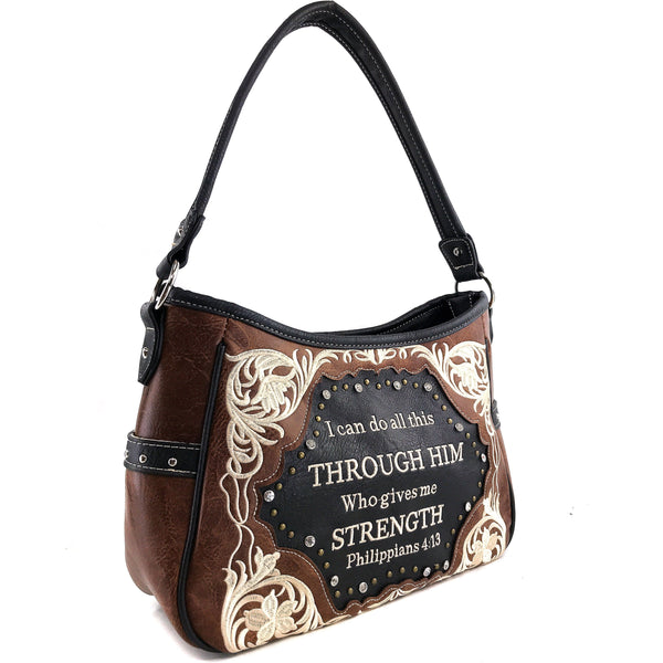 Bible Verse Philippians 4:13 Embroidery Handbag Hobo Bag