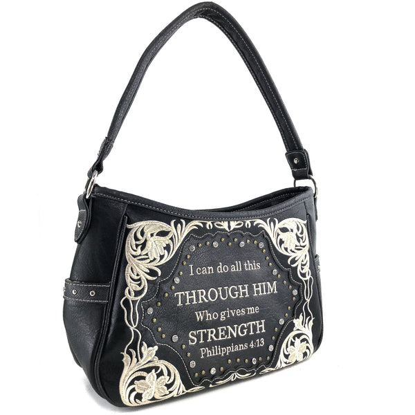 Bible Verse Philippians 4:13 Embroidery Handbag Hobo Bag