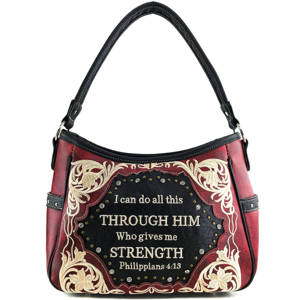 Bible Verse Philippians 4:13 Embroidery Handbag Hobo Bag