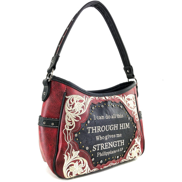 Bible Verse Philippians 4:13 Embroidery Handbag Hobo Bag