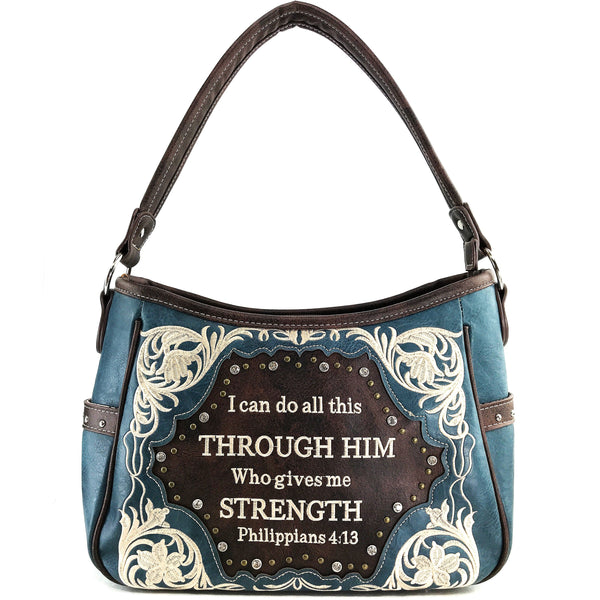 Bible Verse Philippians 4:13 Embroidery Handbag Hobo Bag