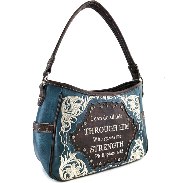 Bible Verse Philippians 4:13 Embroidery Handbag Hobo Bag