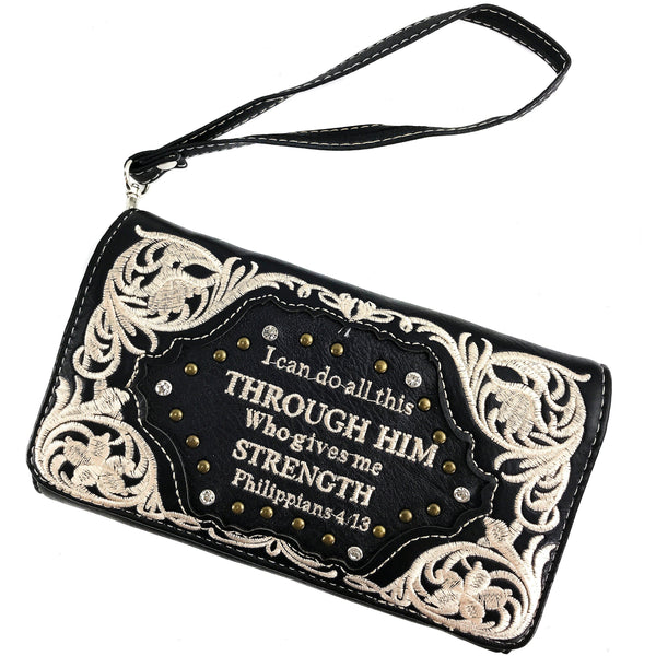 Bible Verse Philippians 4:13 Embroidery Crossbody Wallet