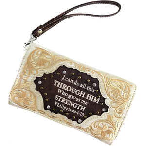 Bible Verse Philippians 4:13 Embroidery Crossbody Wallet