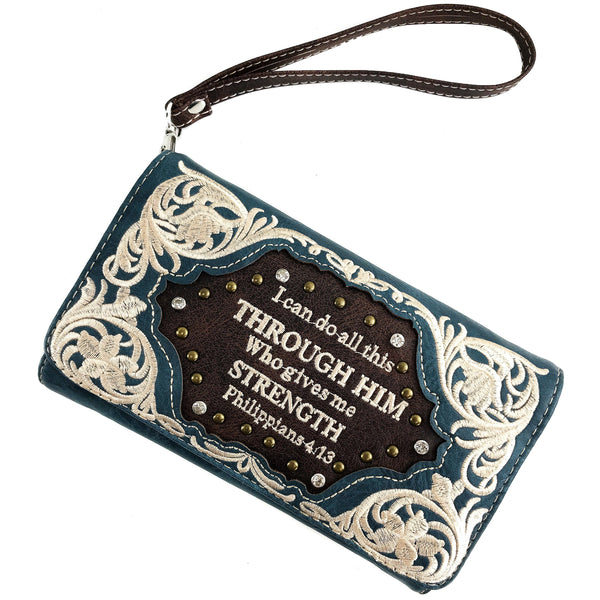 Bible Verse Philippians 4:13 Embroidery Crossbody Wallet