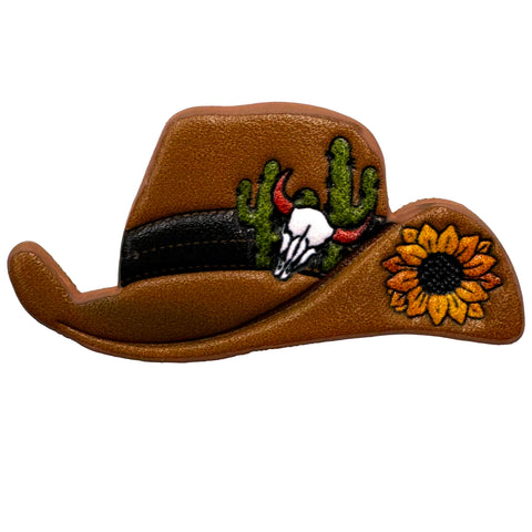 Tooled Leather Western Cowboy Hat Cow Skull Brooch