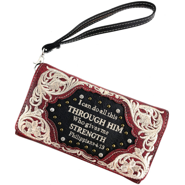 Bible Verse Philippians 4:13 Embroidery Crossbody Wallet