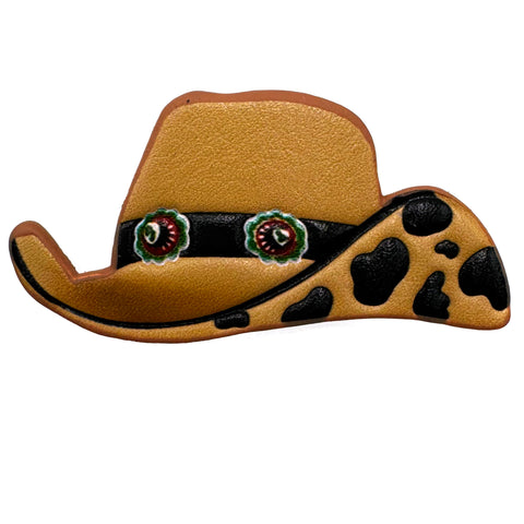 Tooled Leather Western Cowboy Hat Leopard Brooch