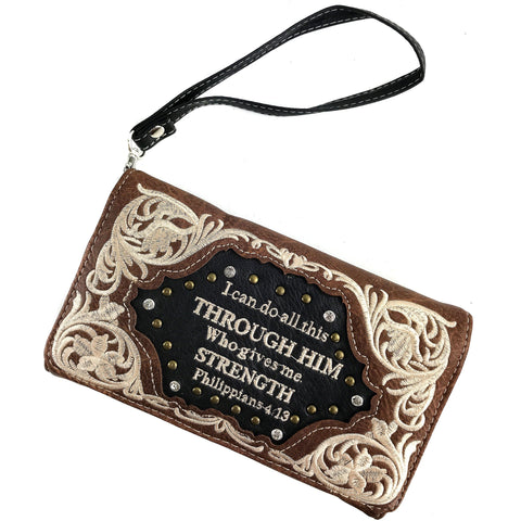 Bible Verse Philippians 4:13 Embroidery Crossbody Wallet