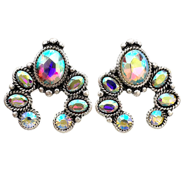 Crystal Stone Squash Blossom Stud Earrings