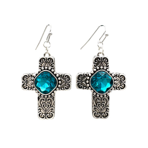 Silver Cross Earrings with Glass Crystal
