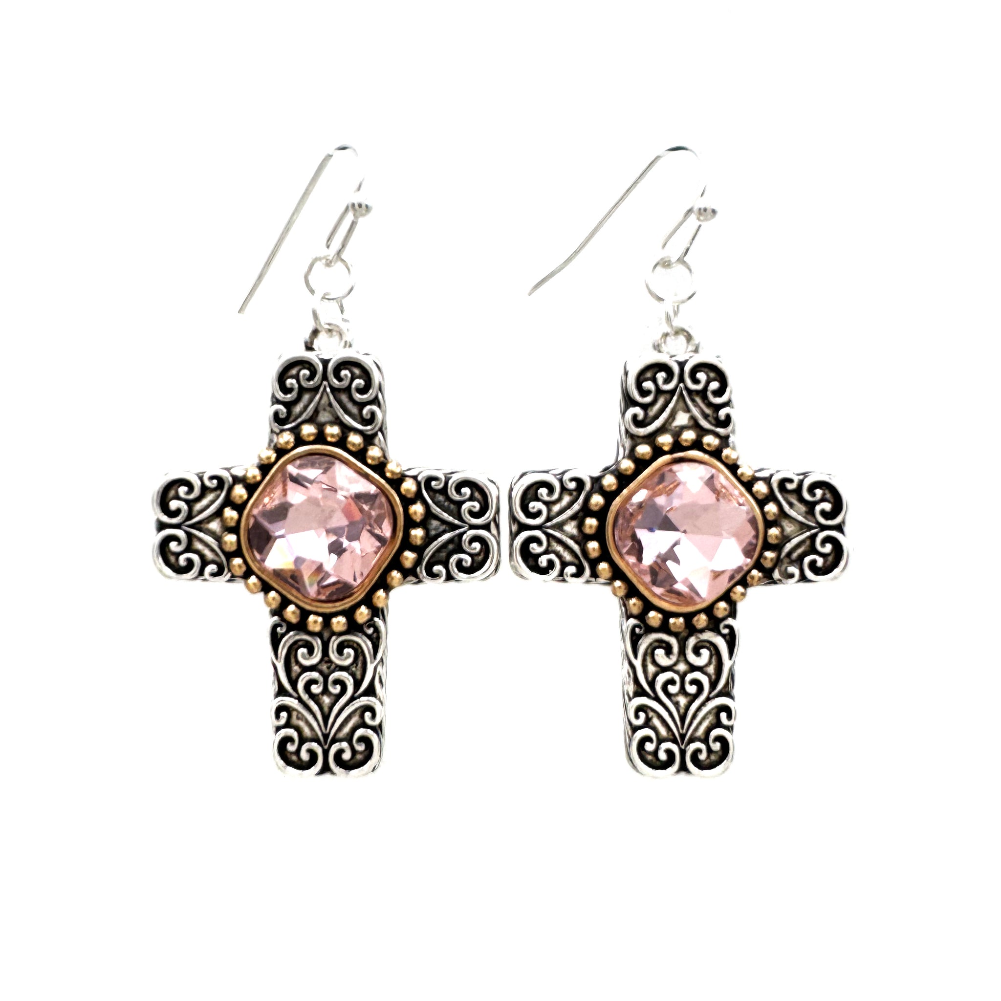 Silver Cross Earrings with Glass Crystal