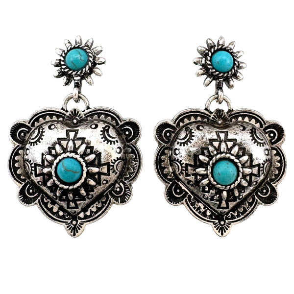 Silver Western Heart Navajo Earrings