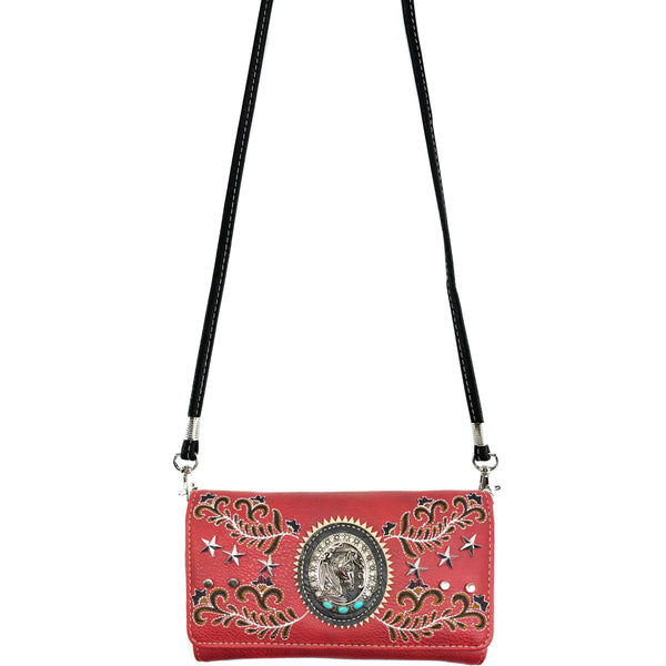 Horse Stars with Floral Embroidery Crossbody Wallet