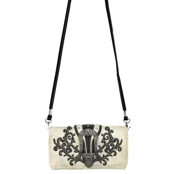 Classic Western Buckle Crossbody Trifold Wallet