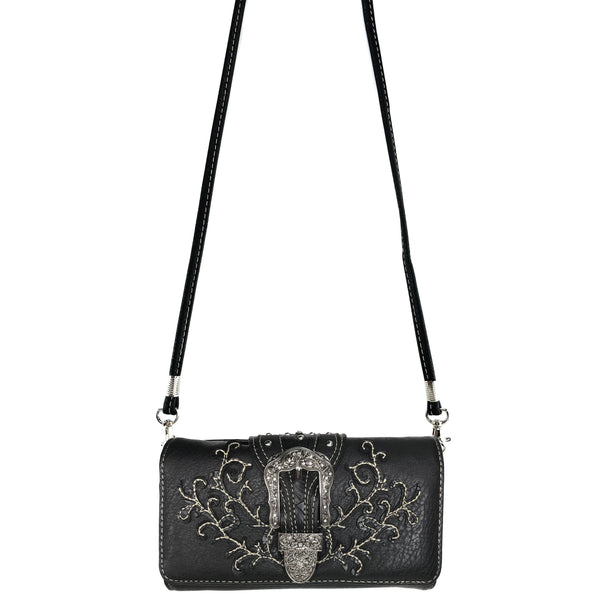 Classic Western Buckle Crossbody Trifold Wallet