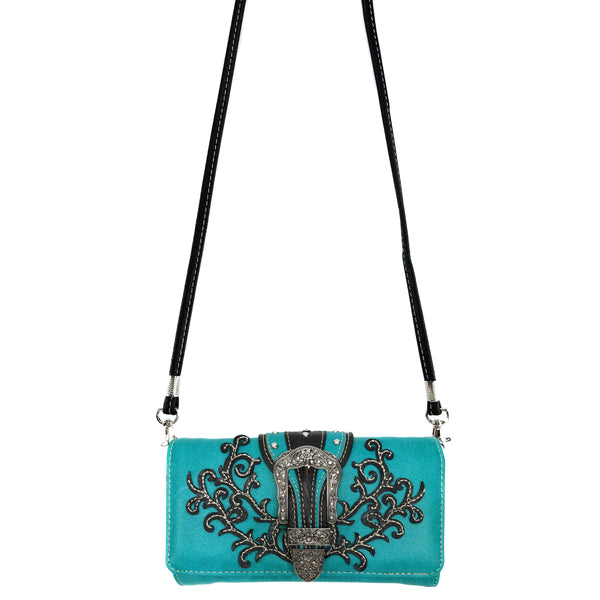 Classic Western Buckle Crossbody Trifold Wallet