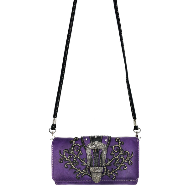 Classic Western Buckle Crossbody Trifold Wallet