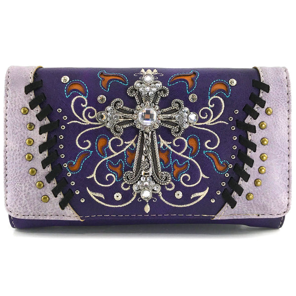 Floral Embroidery Cross Women's Wallet Clutch