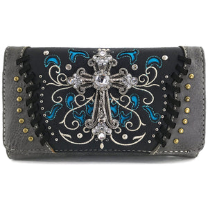 Floral Embroidery Cross Women's Wallet Clutch