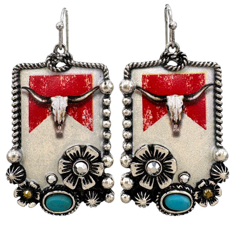 Longhorn Beer Western Earrings