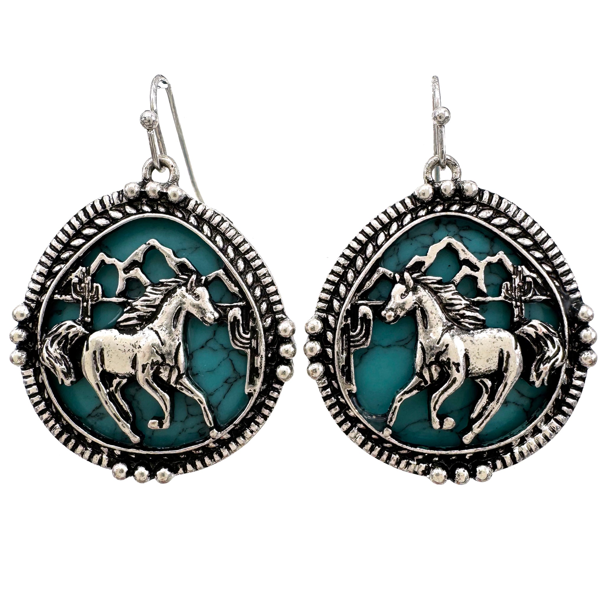 Horse Turquoise Stone Western Native Earrings