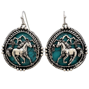 Horse Turquoise Stone Western Native Earrings