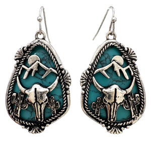 Longhorn Skull Turquoise Stone Western Native Earrings