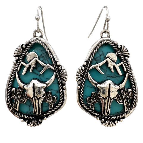 Longhorn Skull Turquoise Stone Western Native Earrings