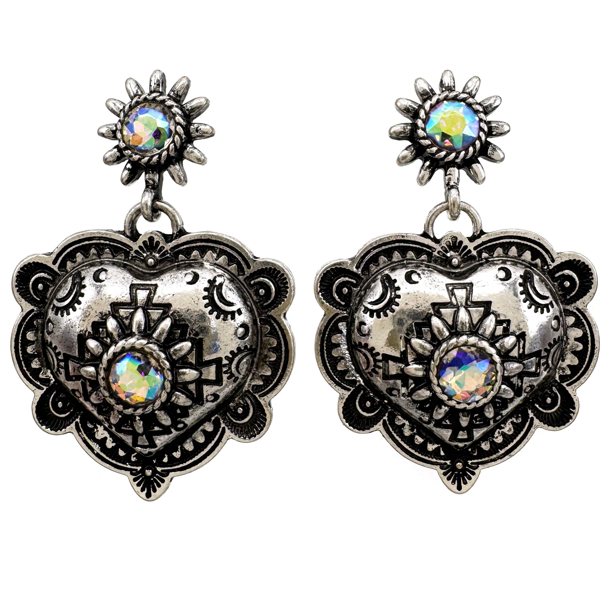 Silver Western Heart Navajo Earrings